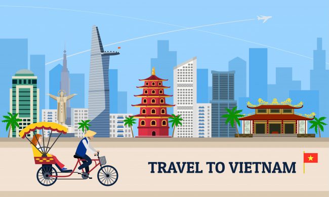 Travel to Vietnam concept banner, flat style