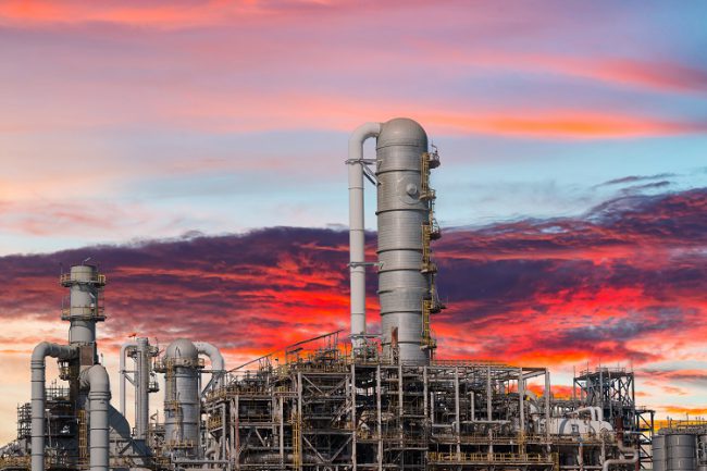 Power plant gas or oil for industry at twilight, Power plant with sunlight