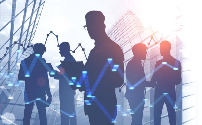 businessman-with-documents-his-colleagues-standing-skyscraper-background-with-double-exposure-graphs-toned-image